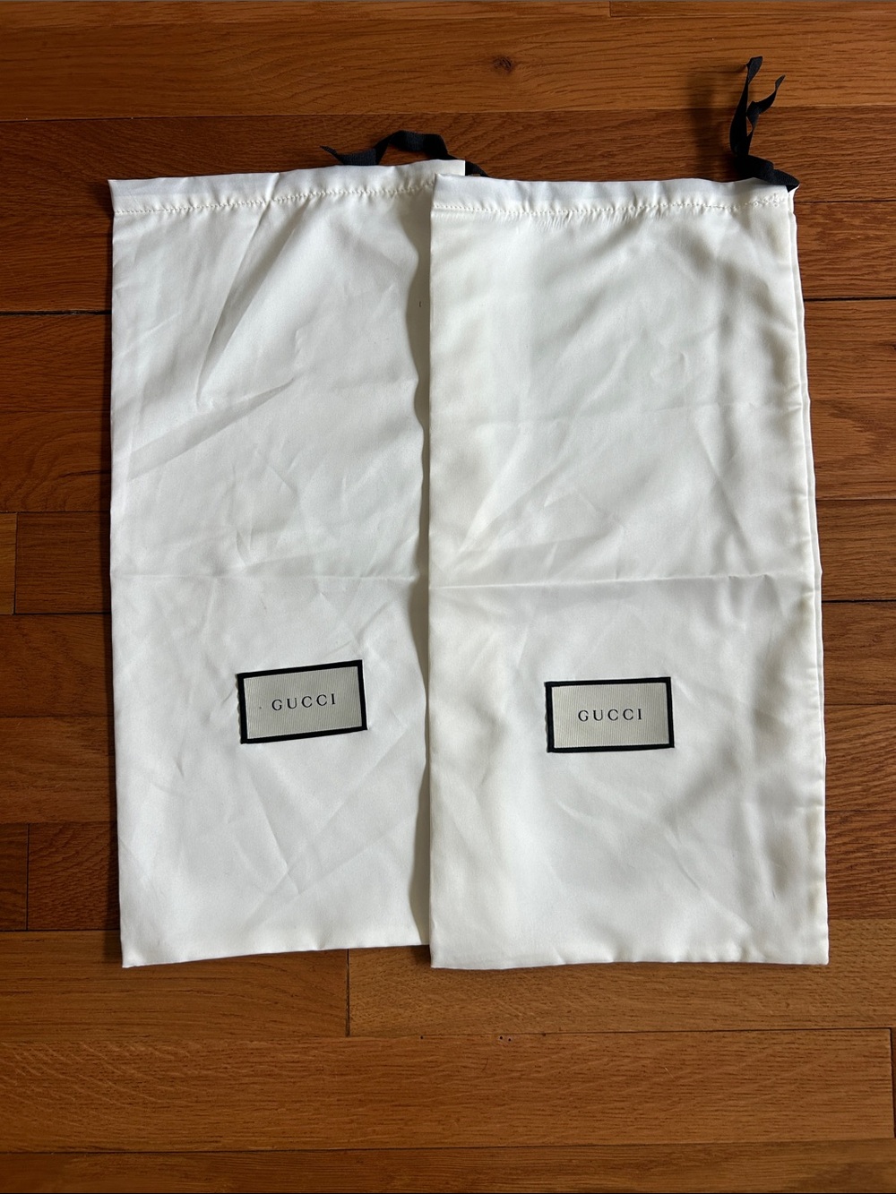 Gucci ivory Drawstring Logo Dust Bags with Black Ties (Pair)